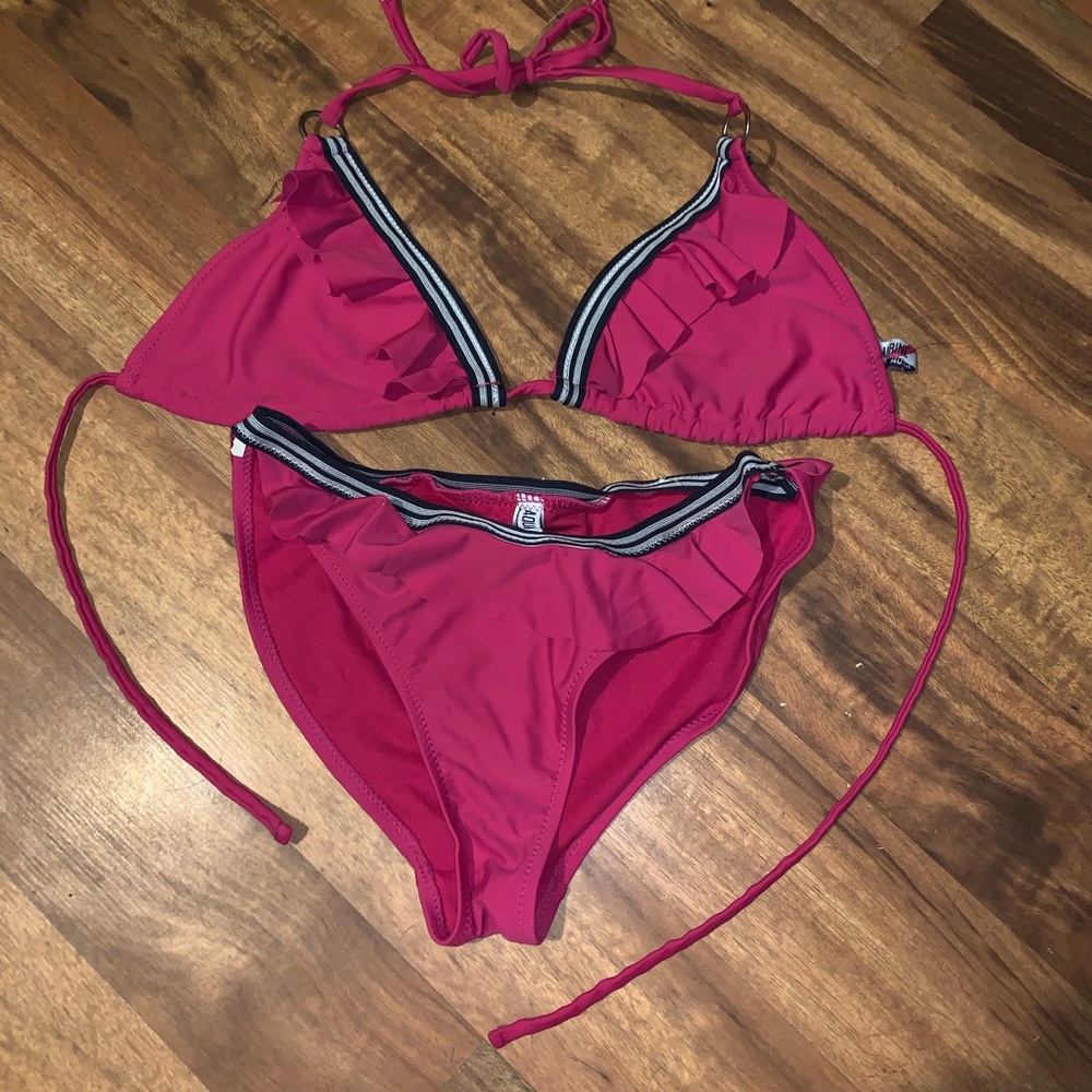 Aqua marine pink ruffled bikini